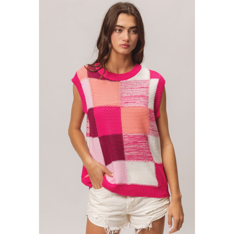 BiBi Color Block Round Neck Sweater Vest Apparel and Accessories