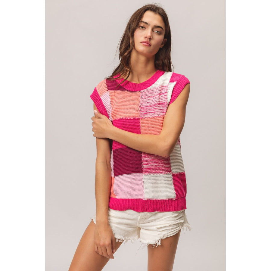 BiBi Color Block Round Neck Sweater Vest Apparel and Accessories
