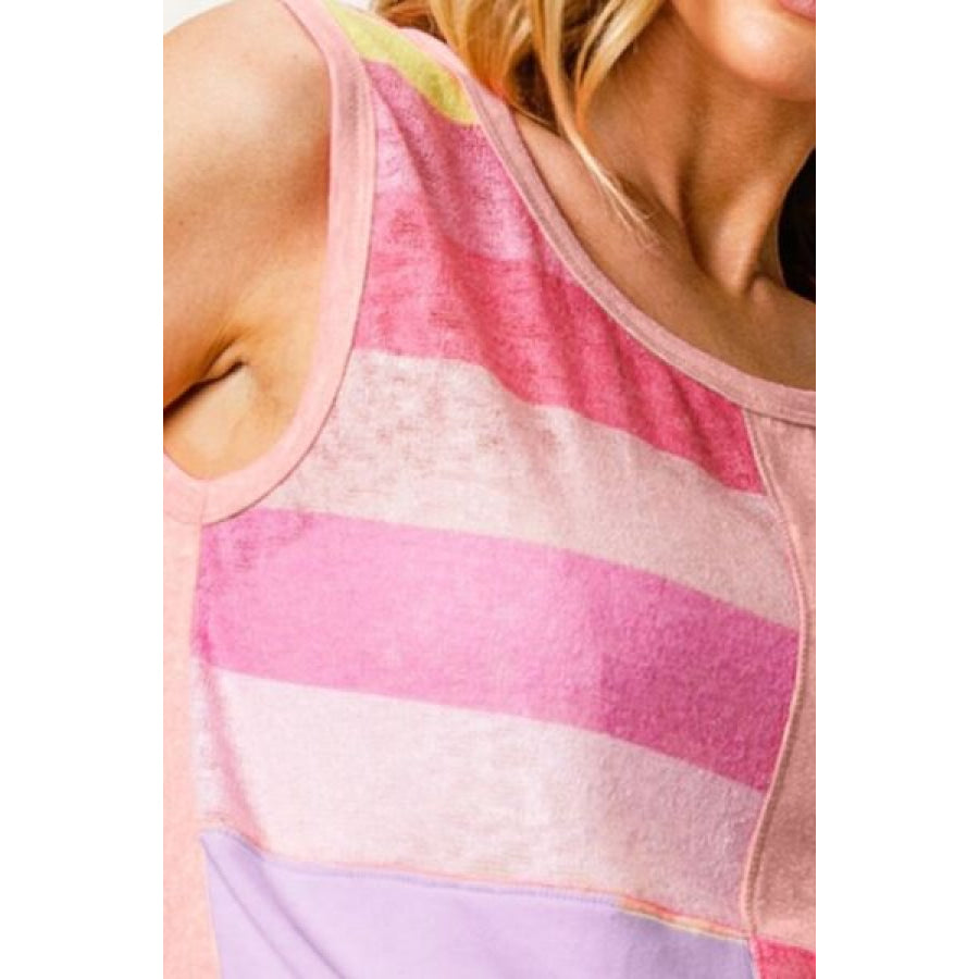 BiBi Color Block & Striped Round Neck Tank Apparel and Accessories