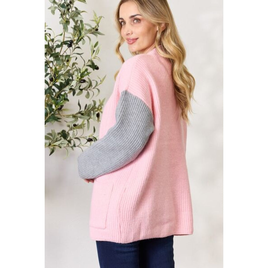 BiBi Contrast Open Front Cardigan with Pockets Clothing