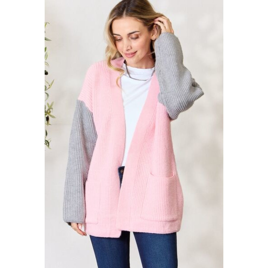 BiBi Contrast Open Front Cardigan with Pockets Clothing