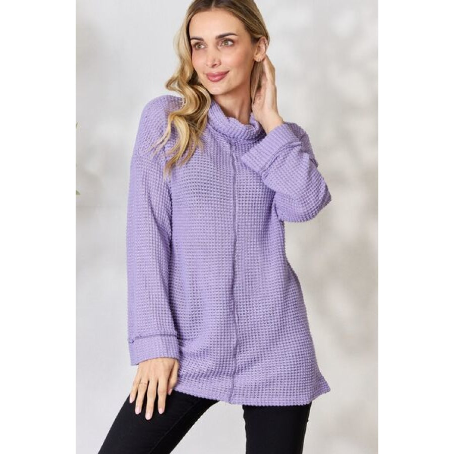 BiBi Exposed Seam Waffle Knit Top Lavender / S Clothing