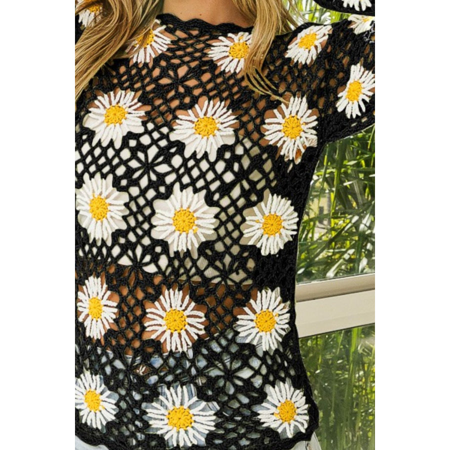 BiBi Floral Crochet Net Lace Cover Up Apparel and Accessories