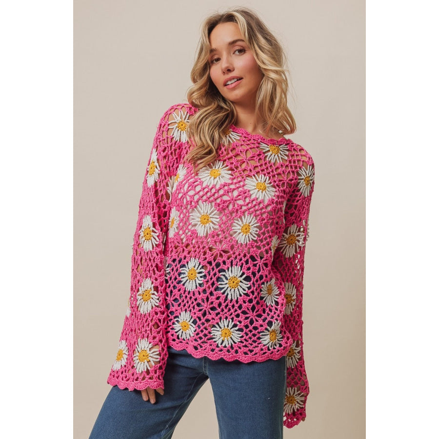 BiBi Floral Crochet Net Lace Cover Up Apparel and Accessories