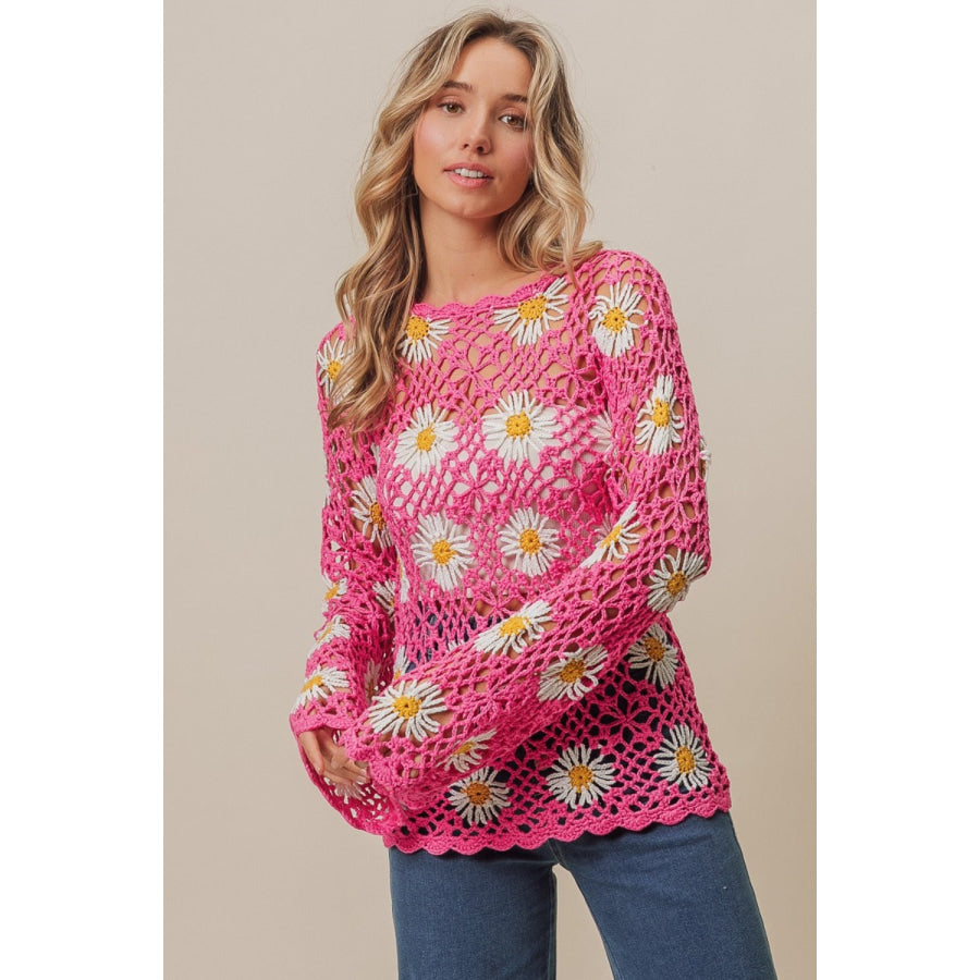 BiBi Floral Crochet Net Lace Cover Up Apparel and Accessories
