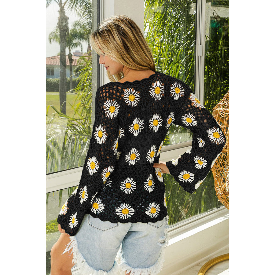 BiBi Floral Crochet Net Lace Cover Up Black / S Apparel and Accessories
