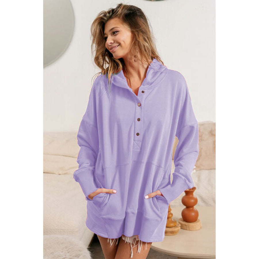 BiBi Half Snap Dropped Shoulder Hoodie Apparel and Accessories