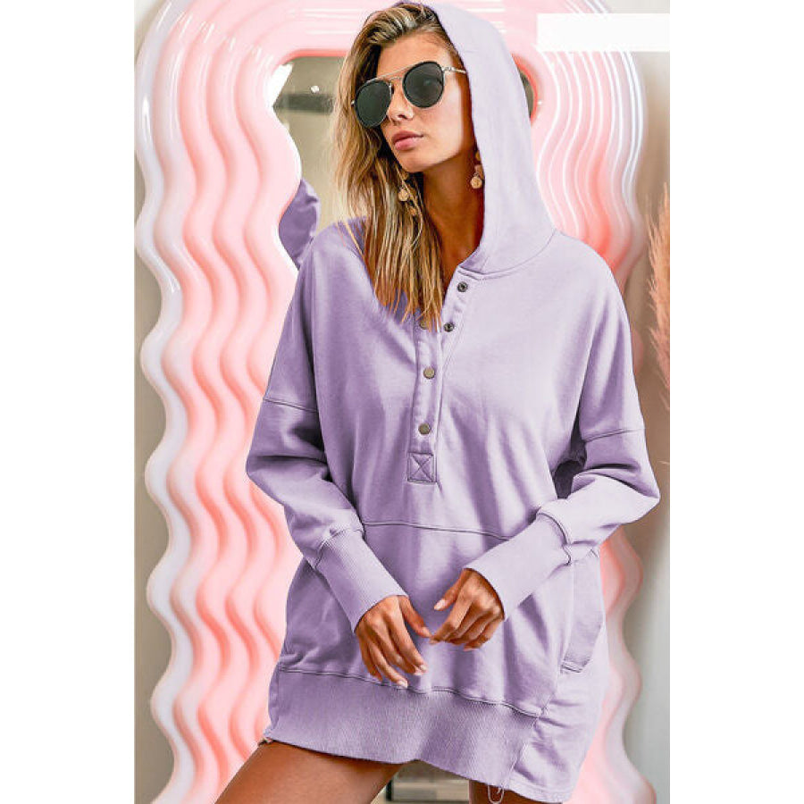 BiBi Half Snap Dropped Shoulder Hoodie Apparel and Accessories