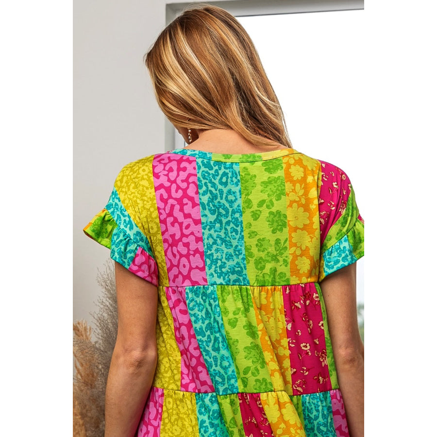 BiBi Leopard Short Sleeve Tiered Dress Apparel and Accessories