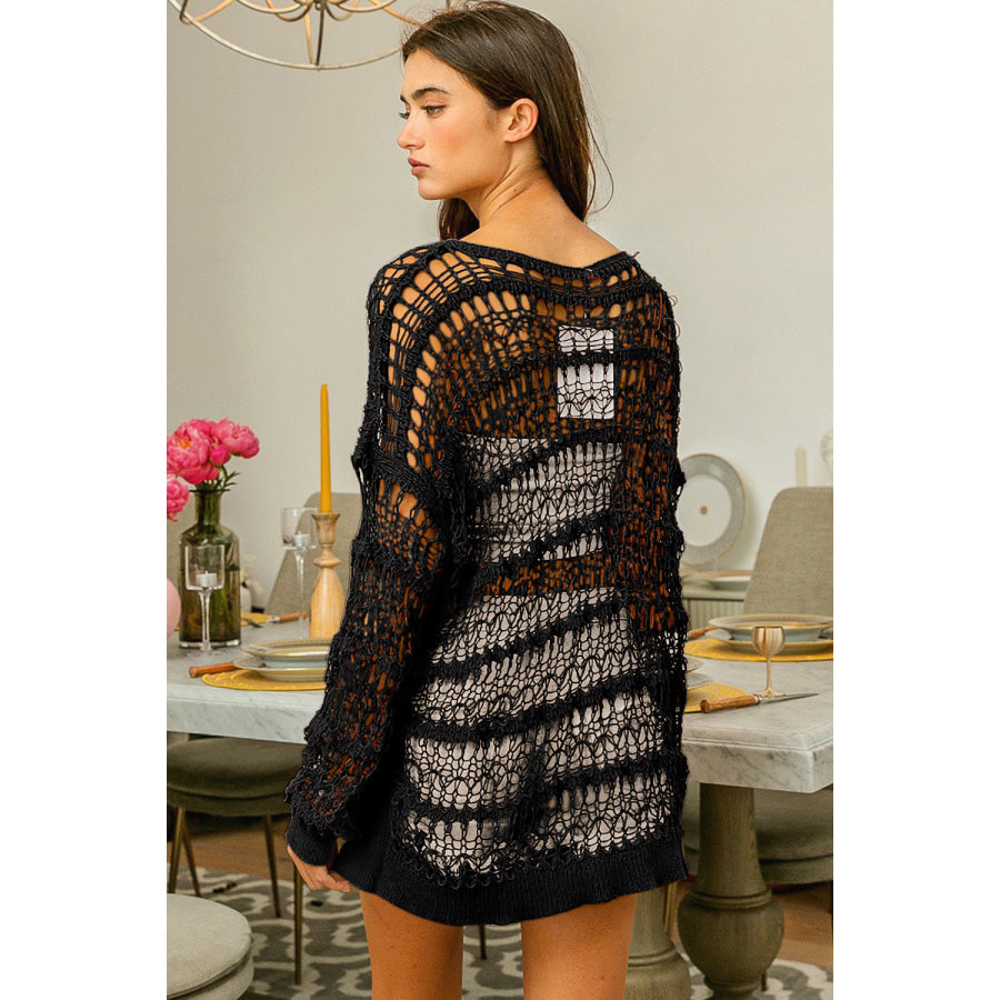 BiBi Long Sleeve Knit Cover Up Black / S Apparel and Accessories