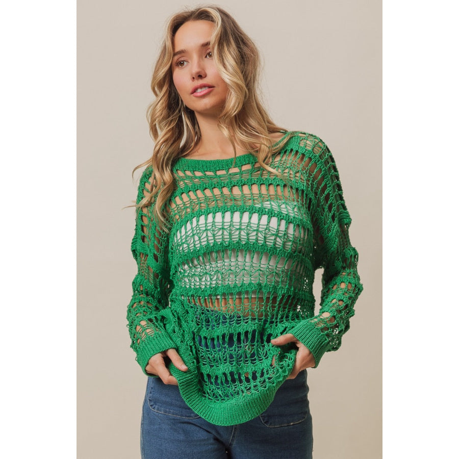 BiBi Long Sleeve Knit Cover Up Jade / S Apparel and Accessories
