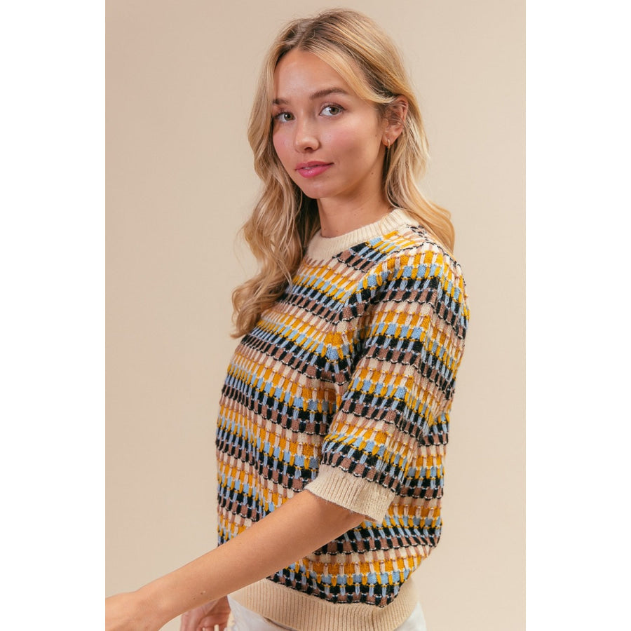 BiBi Multi Color Half Sleeve Sweater Apparel and Accessories