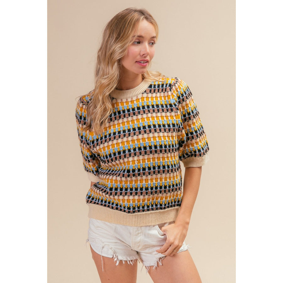 BiBi Multi Color Half Sleeve Sweater Apparel and Accessories