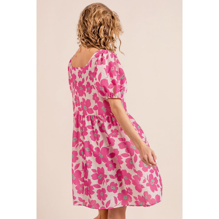 BiBi Printed Square Neck Puff Sleeve Mini Dress Apparel and Accessories