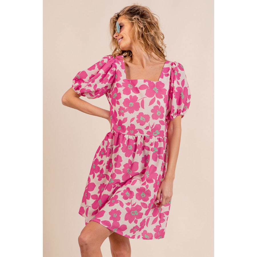 BiBi Printed Square Neck Puff Sleeve Mini Dress Apparel and Accessories