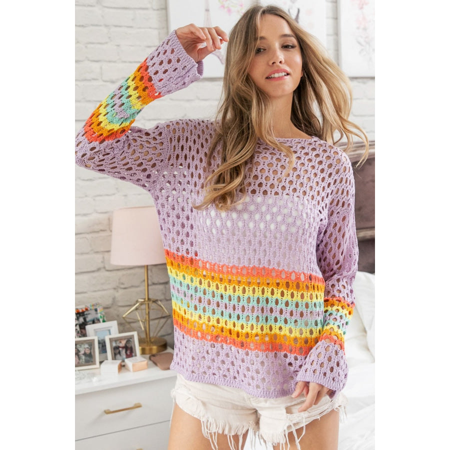BiBi Rainbow Stripe Hollow Out Cover Up Apparel and Accessories
