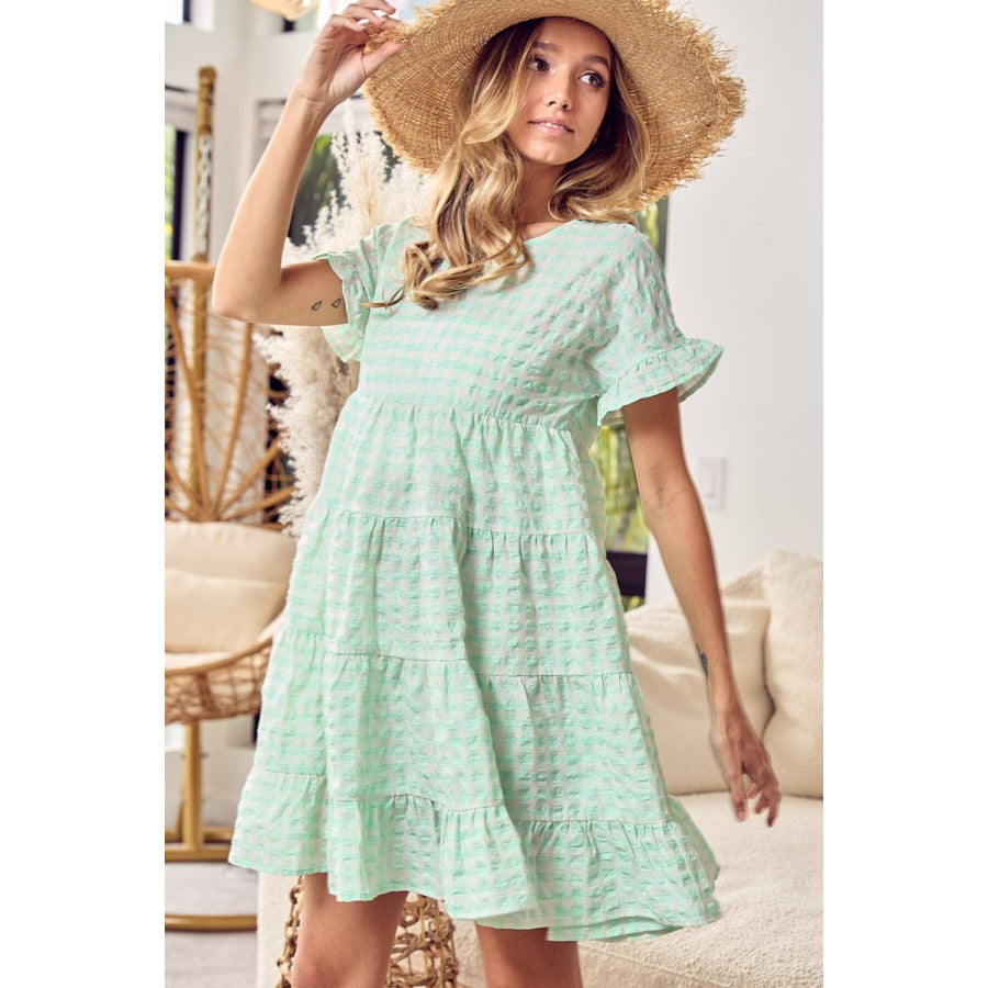 BiBi Ruffled Hem Short Sleeve Tiered Dress Apparel and Accessories