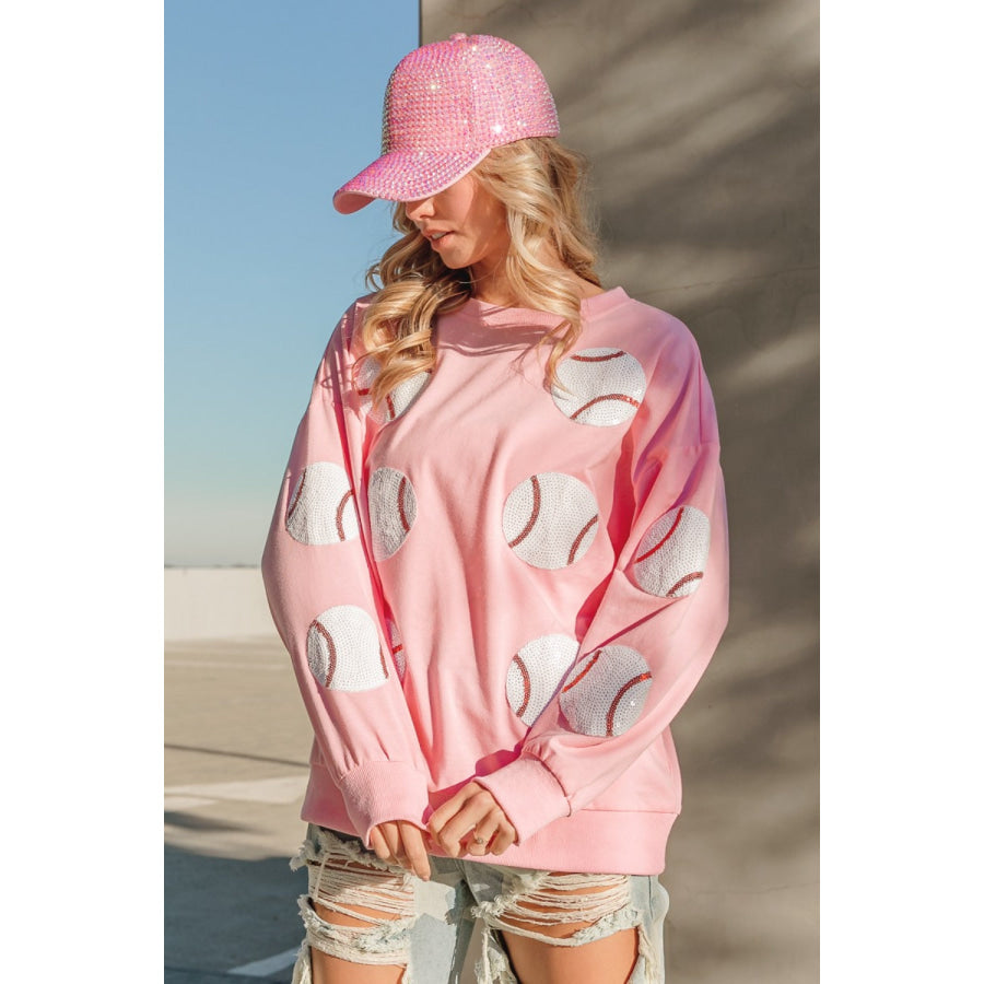 BiBi Sequin Baseball Patches French Terry Sweatshirt Apparel and Accessories