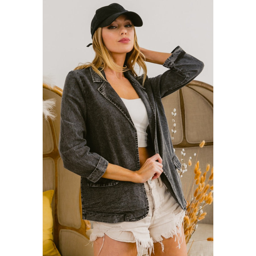 BiBi Single Breasted Washed Denim Blazer Apparel and Accessories