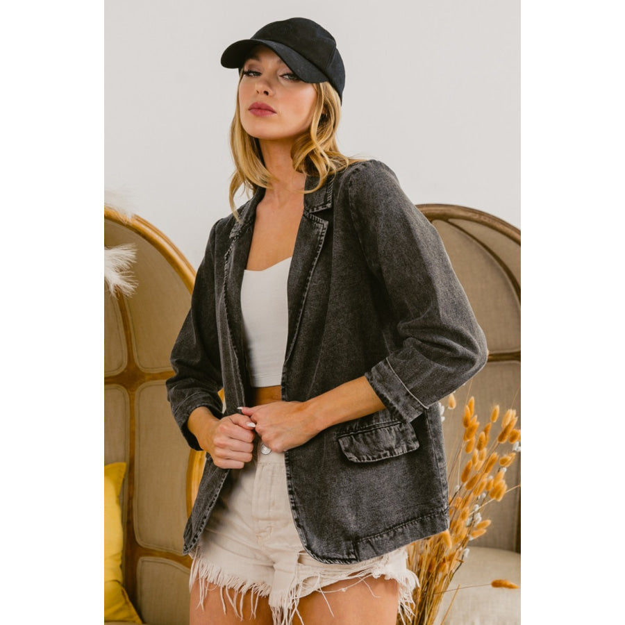 BiBi Single Breasted Washed Denim Blazer Apparel and Accessories
