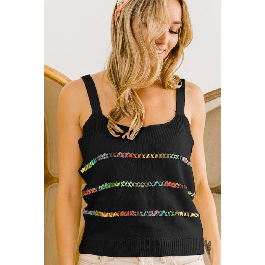 BiBi Sleeveless Multicolor Yarn Knitted Stripe Sweater Tank Top Off White / S Tank Tops & Camis
