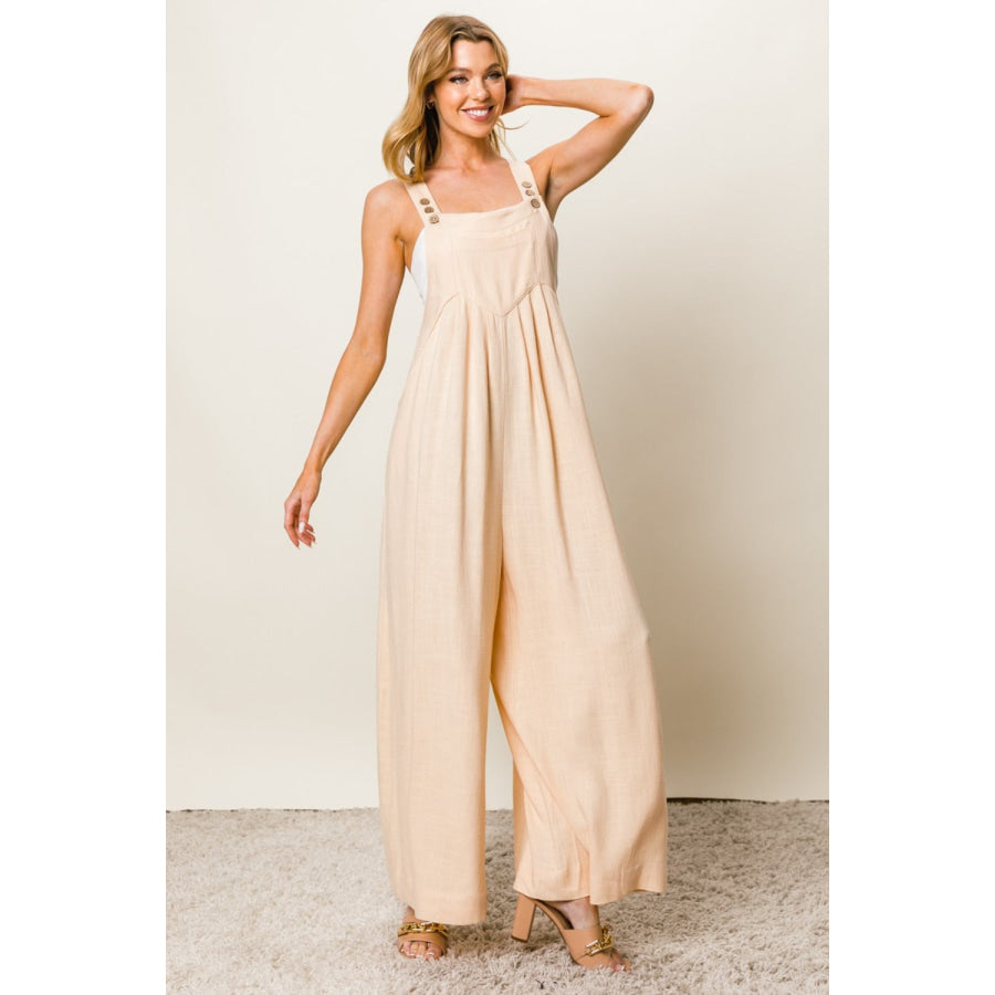 BiBi Texture Sleeveless Wide Leg Jumpsuit