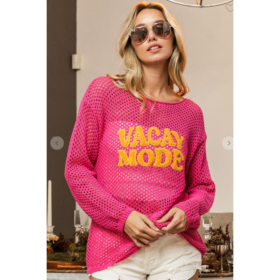 BiBi VACAY MODE Embroidered Knit Cover Up Fuchsia/Mustard / S Apparel and Accessories
