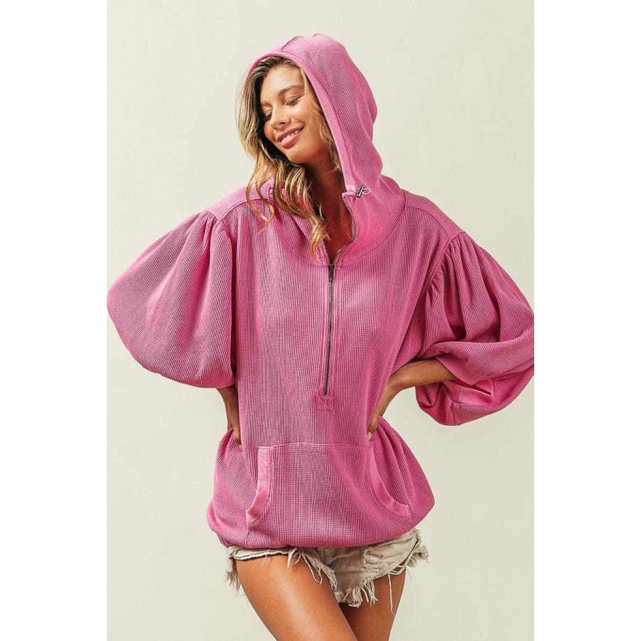BiBi Waffle - Knit Half Zip Hooded Top Apparel and Accessories