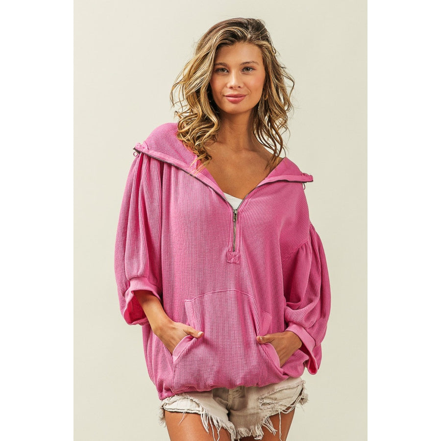 BiBi Waffle - Knit Half Zip Hooded Top Apparel and Accessories