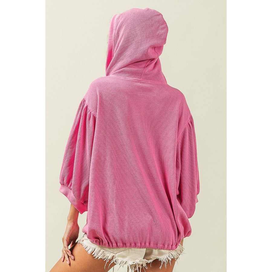 BiBi Waffle - Knit Half Zip Hooded Top Fuchsia / S Apparel and Accessories