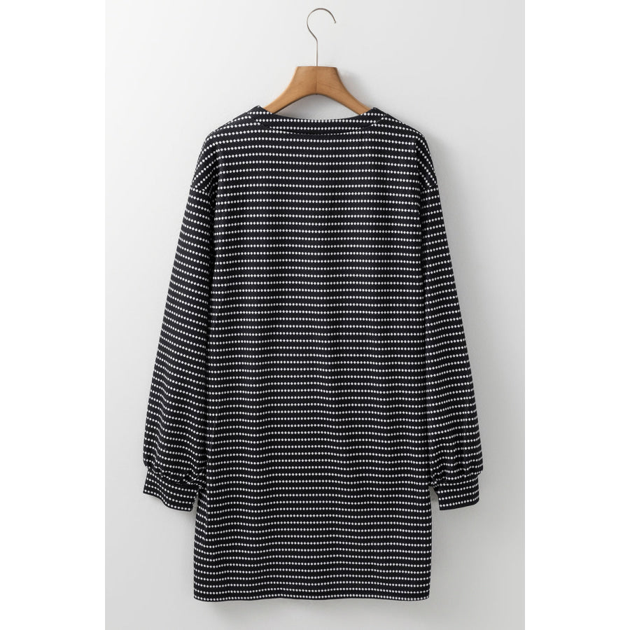 Black Striped V Neck Long Puff Sleeve Shift Dress Dresses/Mini Dresses