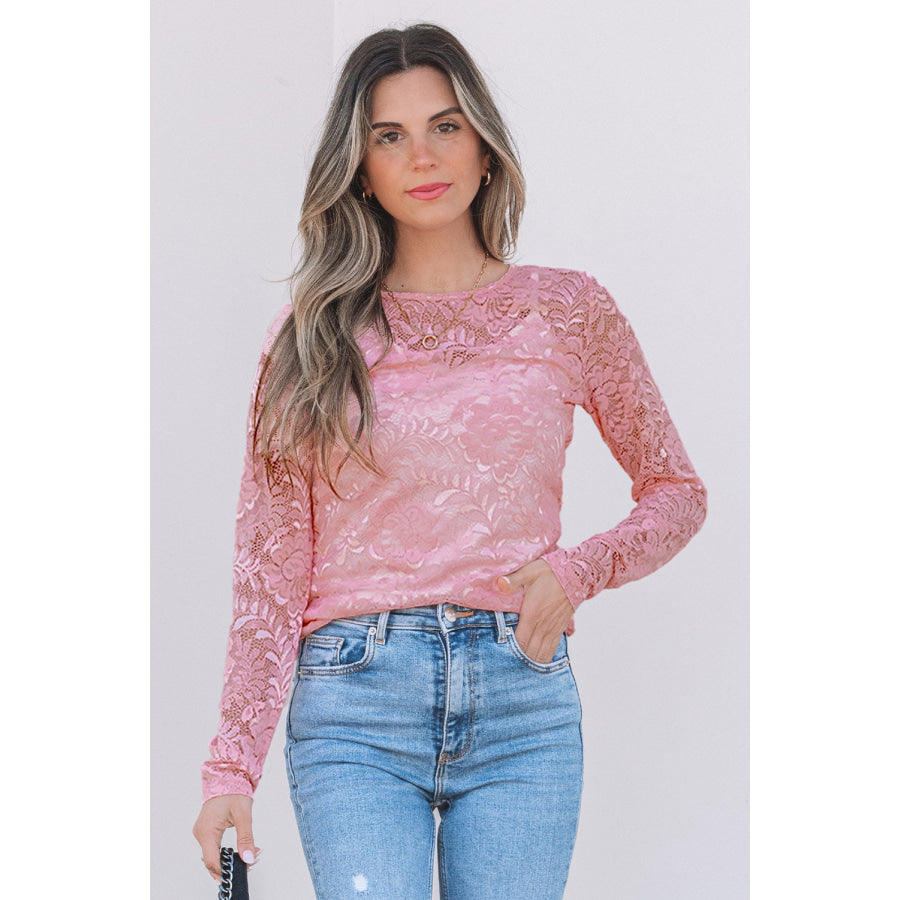 Blossom Floral Lace Sheer Long Sleeve Top Tops/Long Sleeve Tops