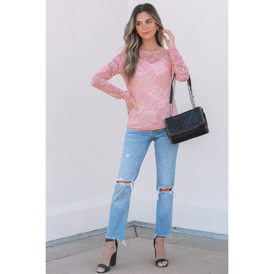 Blossom Floral Lace Sheer Long Sleeve Top Tops/Long Sleeve Tops
