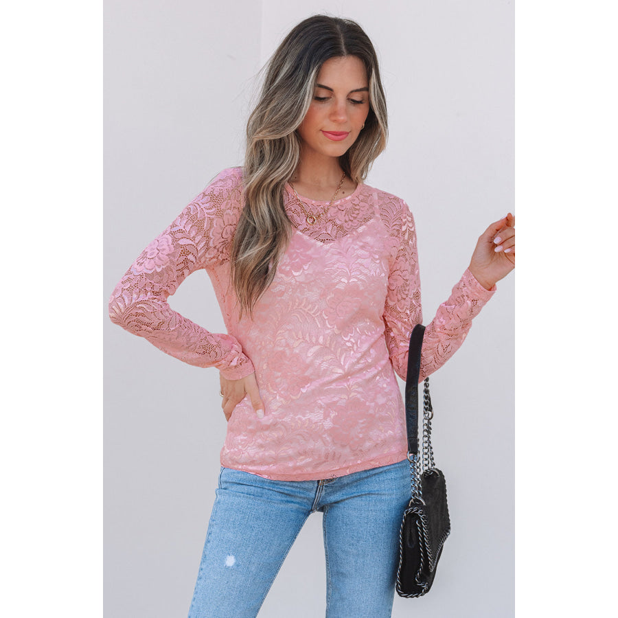 Blossom Floral Lace Sheer Long Sleeve Top Tops/Long Sleeve Tops
