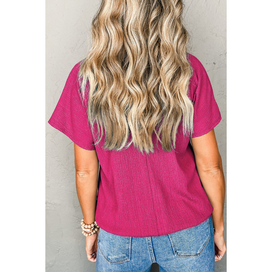 Blue Sapphire Textured V Neck Bubble Hem Plus Top Plus Size/Plus Size Tops/Plus Size Tops & Tees