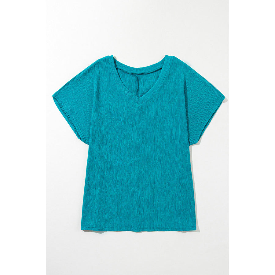 Blue Sapphire Textured V Neck Bubble Hem Plus Top Plus Size/Plus Size Tops/Plus Size Tops & Tees