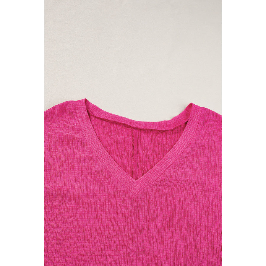 Blue Sapphire Textured V Neck Bubble Hem Plus Top Plus Size/Plus Size Tops/Plus Size Tops & Tees