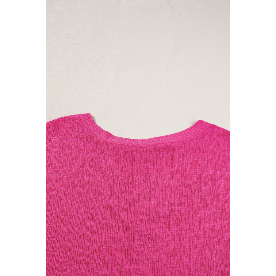 Blue Sapphire Textured V Neck Bubble Hem Plus Top Plus Size/Plus Size Tops/Plus Size Tops & Tees