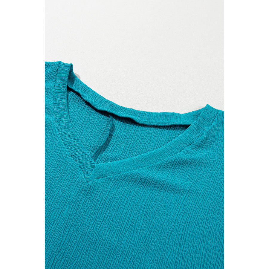 Blue Sapphire Textured V Neck Bubble Hem Plus Top Plus Size/Plus Size Tops/Plus Size Tops & Tees