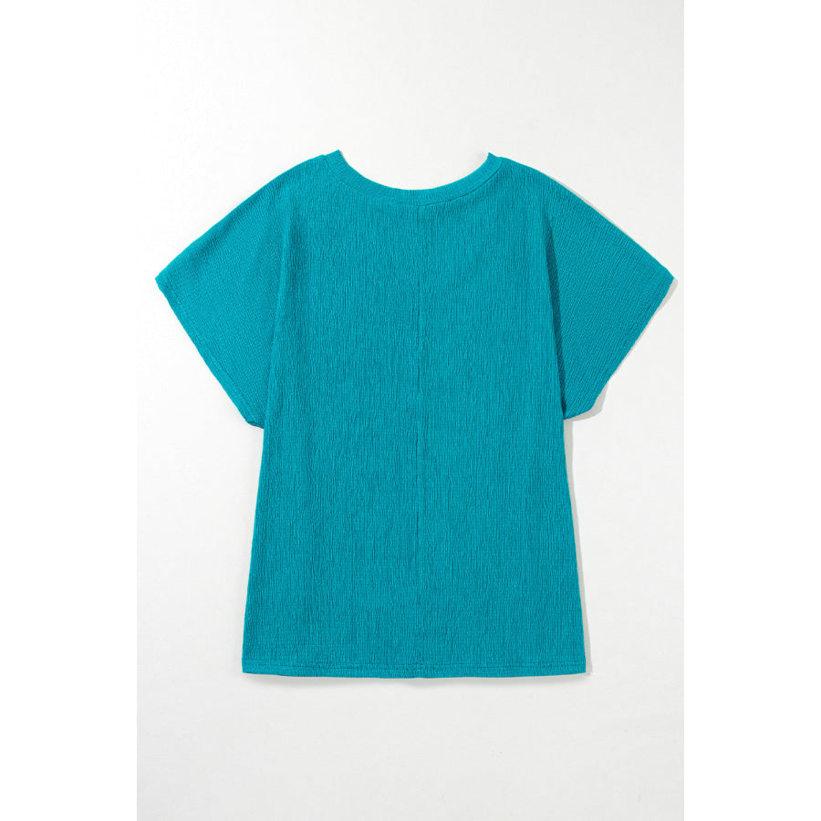 Blue Sapphire Textured V Neck Bubble Hem Plus Top Plus Size/Plus Size Tops/Plus Size Tops & Tees