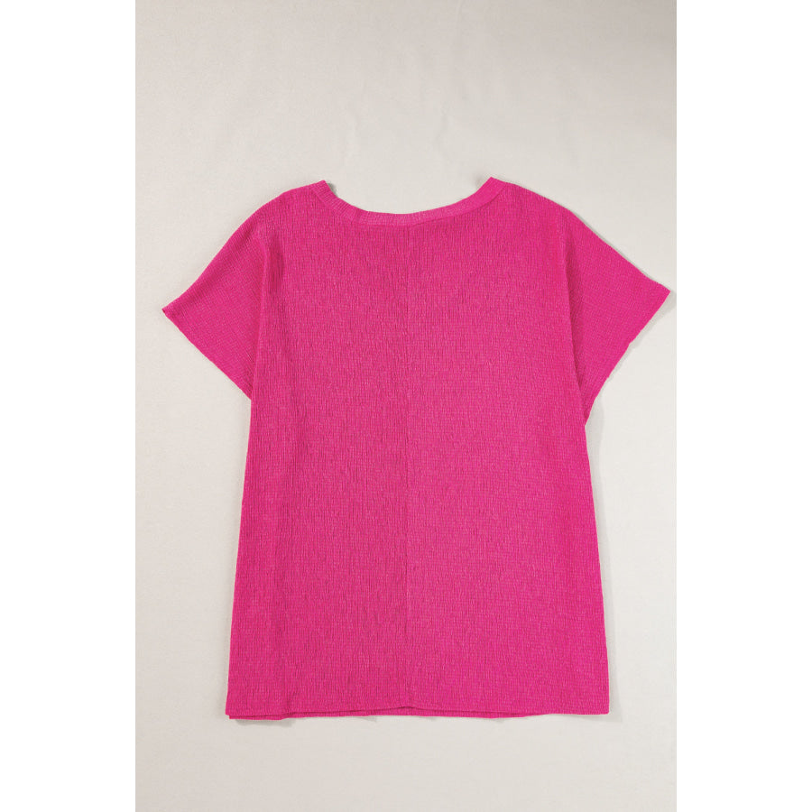 Blue Sapphire Textured V Neck Bubble Hem Plus Top Plus Size/Plus Size Tops/Plus Size Tops & Tees