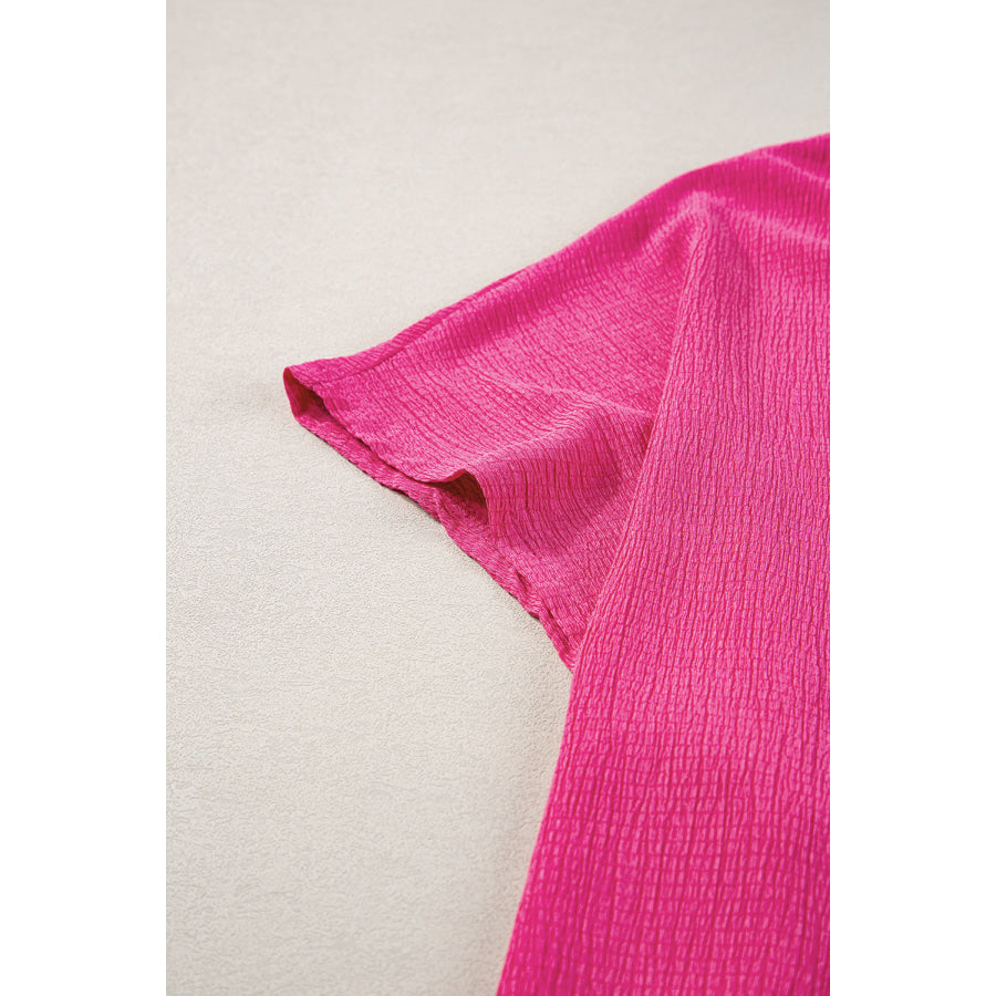 Blue Sapphire Textured V Neck Bubble Hem Plus Top Plus Size/Plus Size Tops/Plus Size Tops & Tees