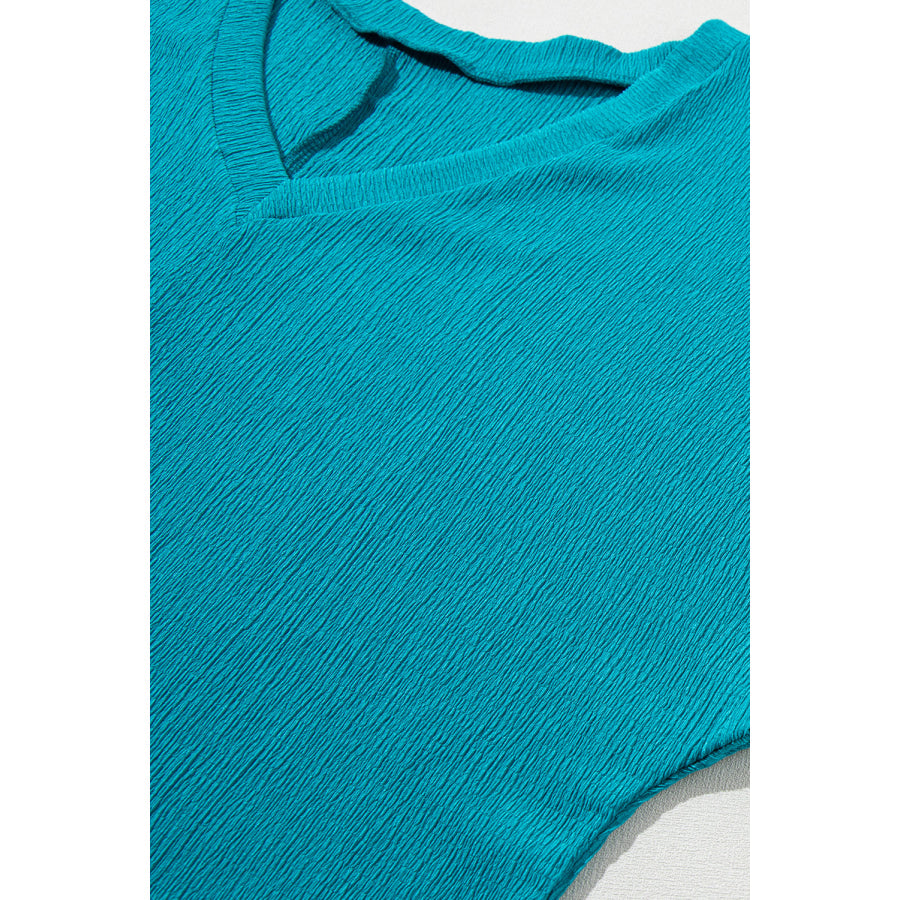 Blue Sapphire Textured V Neck Bubble Hem Plus Top Plus Size/Plus Size Tops/Plus Size Tops & Tees