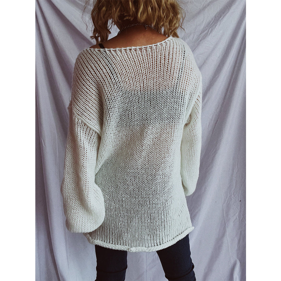 Boat Neck Dropped Shoulder Sweater White / One Size Apparel and Accessories