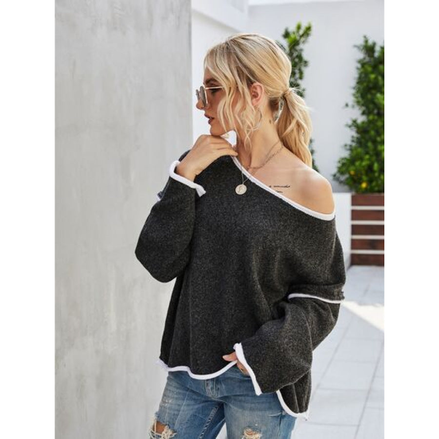 Boat Neck Dropped Shoulder Sweater Apparel and Accessories
