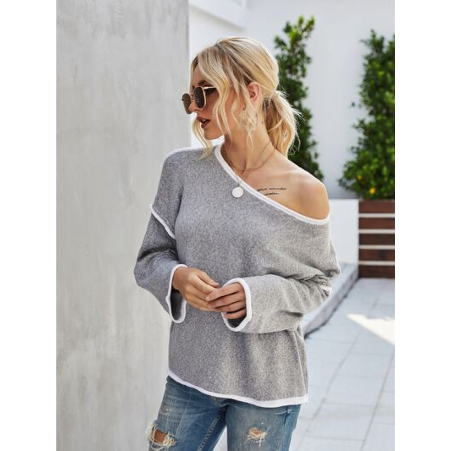 Boat Neck Dropped Shoulder Sweater Apparel and Accessories