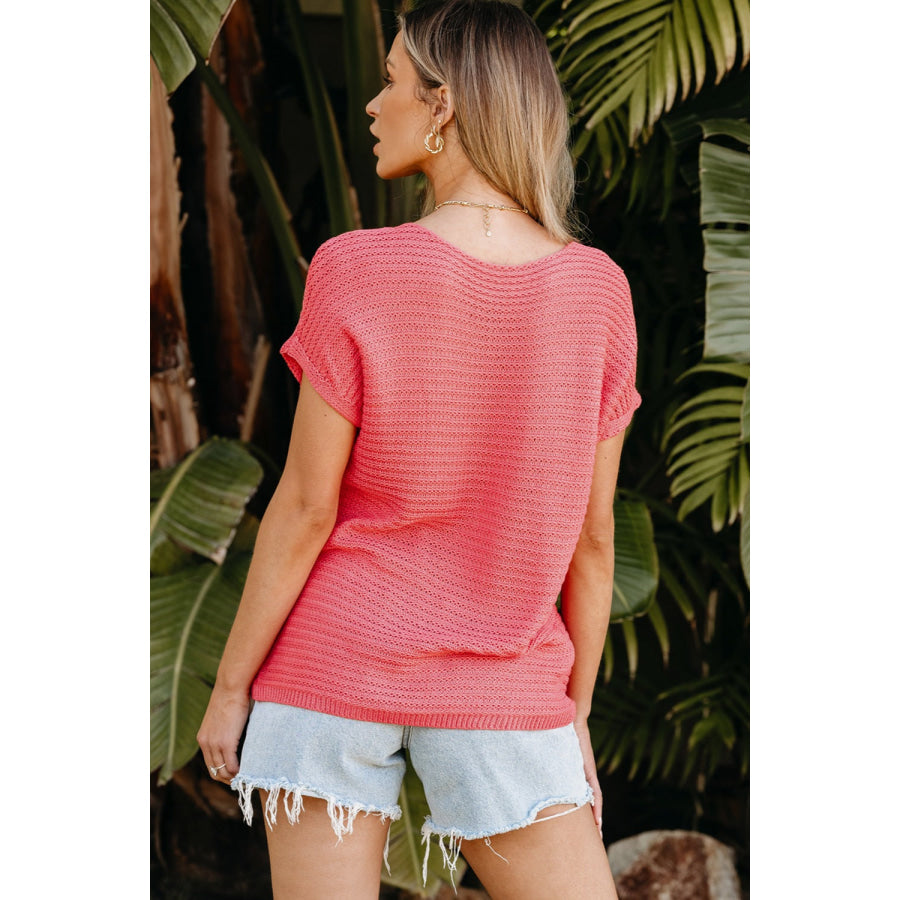 Boat Neck Short Sleeve Sweater Apparel and Accessories