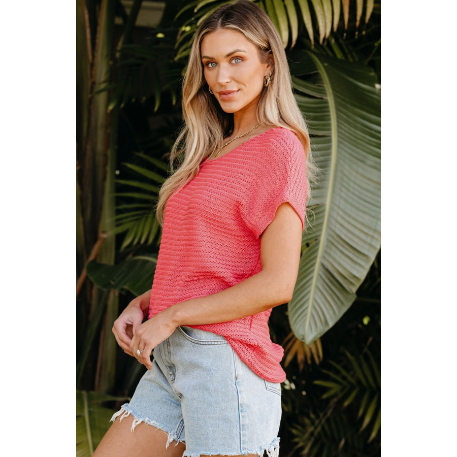 Boat Neck Short Sleeve Sweater Apparel and Accessories