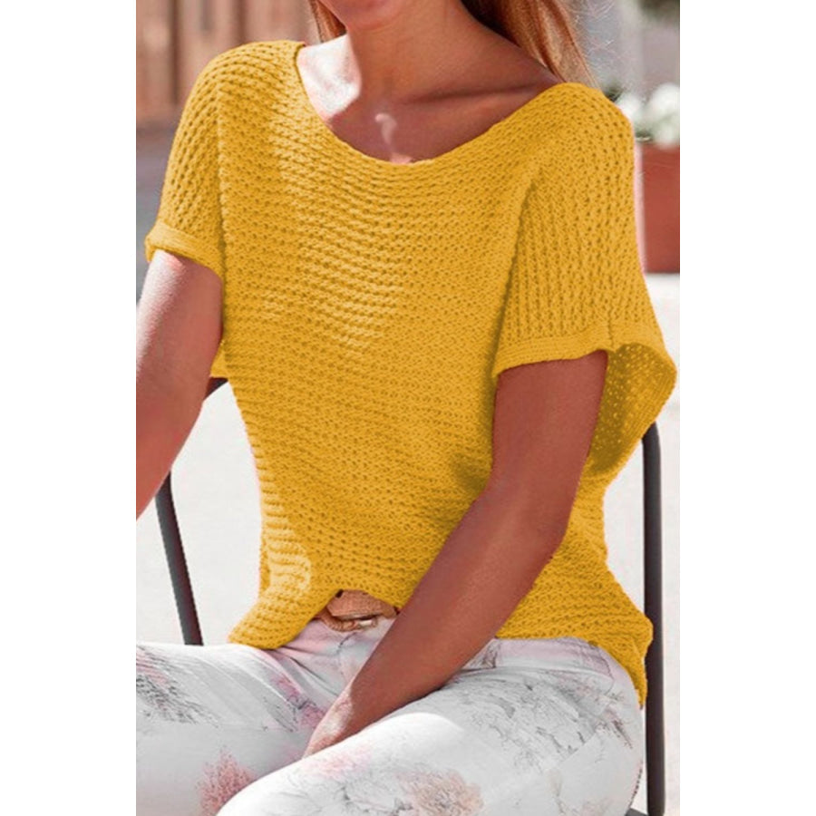 Boat Neck Short Sleeve Sweater Apparel and Accessories