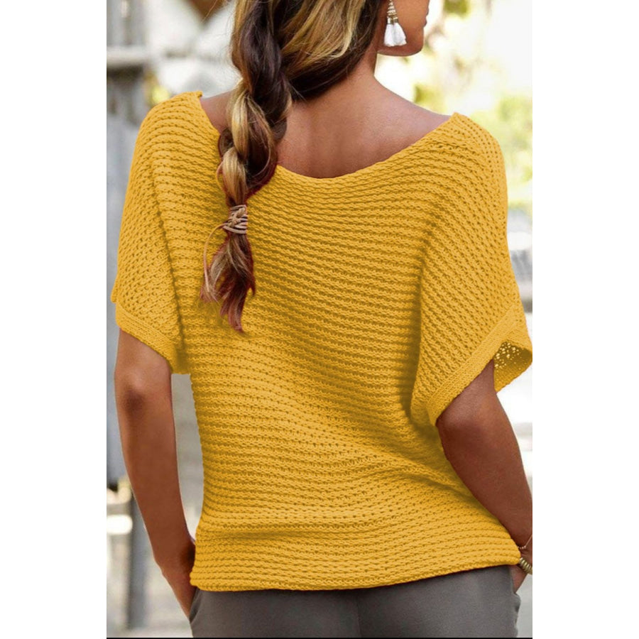 Boat Neck Short Sleeve Sweater Apparel and Accessories